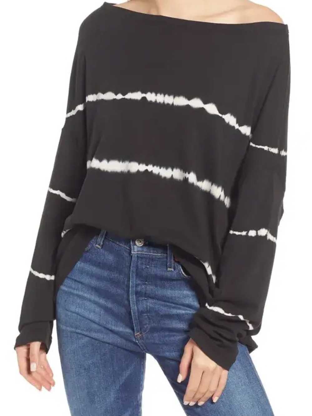 AllSaints Rita Tystripe oversized long-sleeved black top - size L